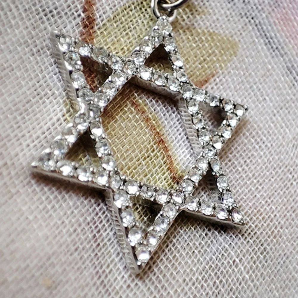 Star of David Jewish Rhinestone Silver Tone Purse Zipper Pet Charm Keychain NEW